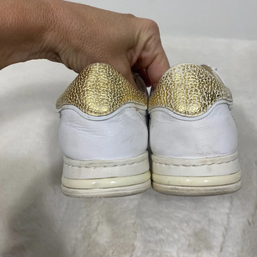 Geox Jayden B White Leather Sneakers Gold Detail Perforated Low Top Casual Shoes